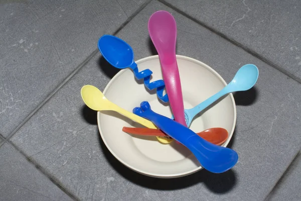 Variety Spoon Utensils Used Spoon Feed Oneself Another — стоковое фото