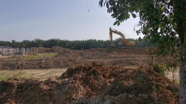 Perak Malaysia December 2021 Excavator Machine Digging Moving Earth New — стоковое видео