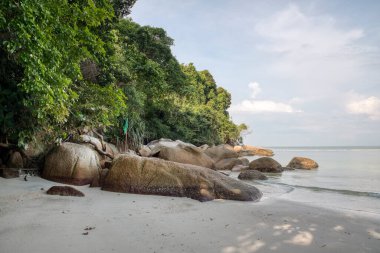scene of granite boulders by the beach