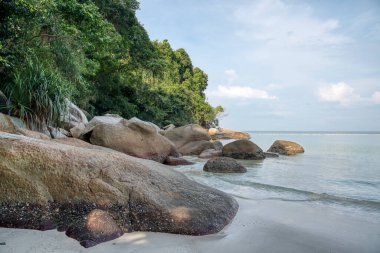 scene of granite boulders by the beach