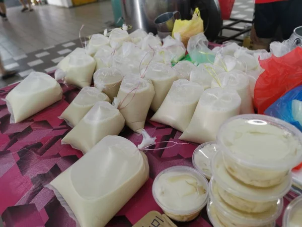 Fresh Packed Plastic Bags Soya Bean Juice — Stock Photo, Image