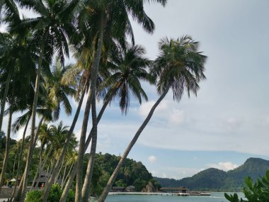 Perak, Malezya. 10 Ocak 2022: Pangkor Laut Resort, Lumut 'taki ünlü beş yıldızlı tatil beldesi çevresindeki açık hava konut otelleri.