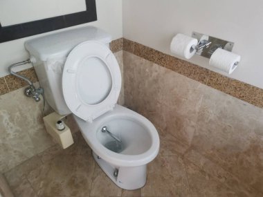 white towel seat with bidet shower.