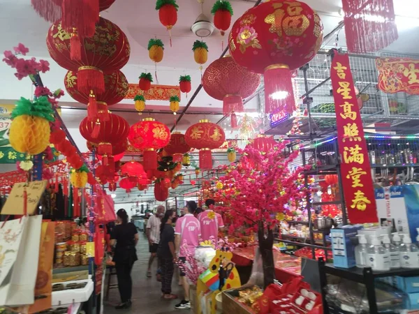 Perak Malaysia January 2022 Stalls Market Scene Hanging Red Lantern — Stock Photo, Image