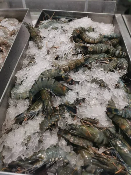 Tas Crevettes Tigrées Eau Douce Sur Glace — Photo