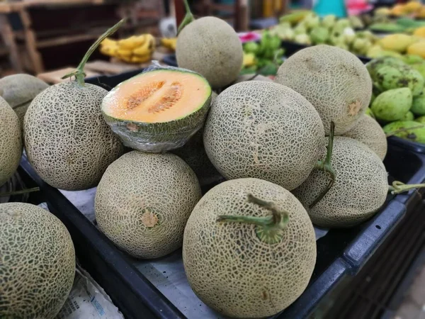 Sterta Świeżych Owoców Melona Ogórka — Zdjęcie stockowe