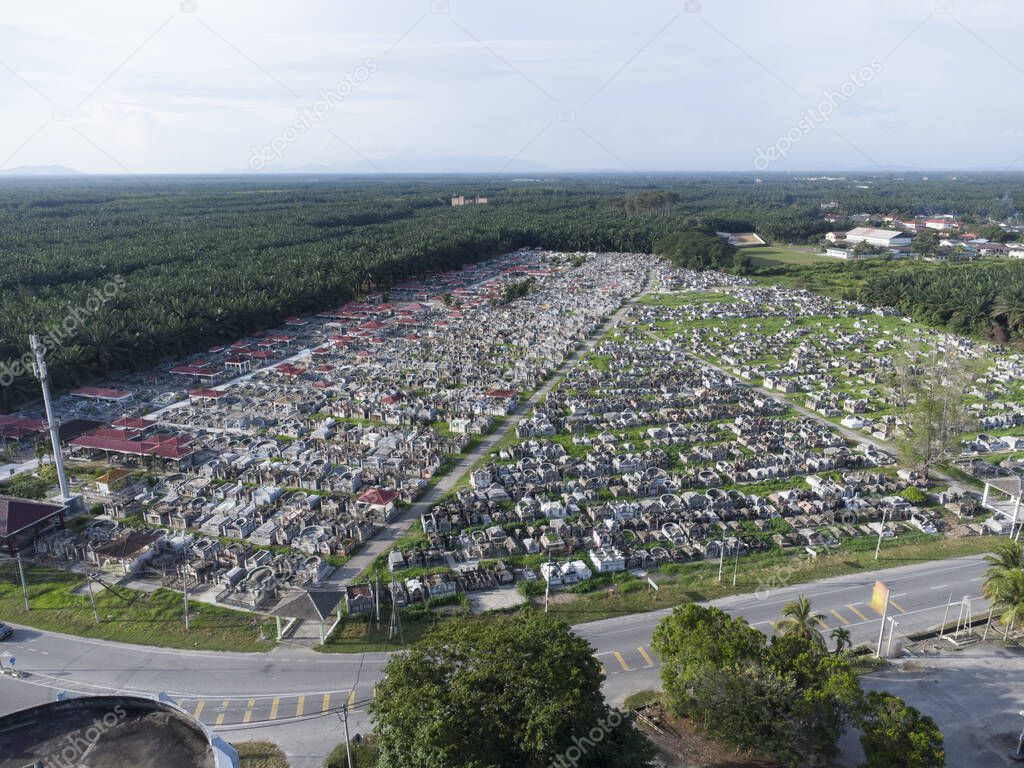 aerial scene of the daytime sky at suburb town