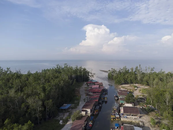 Luftaufnahme Rund Den Fischereihafen Des Dorfes — Stockfoto