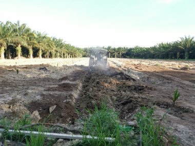 Traktörün boş araziyi sürdüğü sahne.