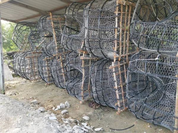 Scene Diy Fish Trap Structure Make Mangrove Wood Wire Polystyrene — Stock Photo, Image