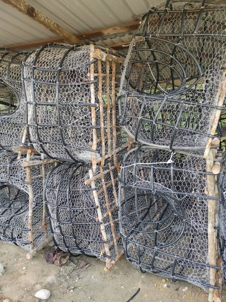 Scene Diy Fish Trap Structure Make Mangrove Wood Wire Polystyrene — Stock Photo, Image