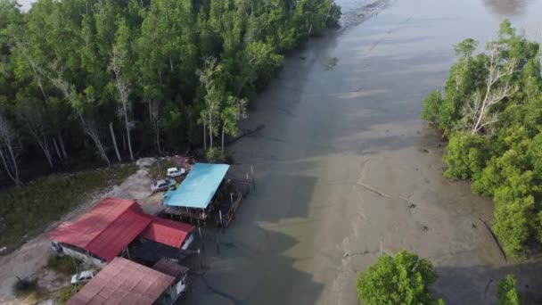 Scena Powietrzna Wokół Wioski Rybackiej Plaży Portowej — Wideo stockowe