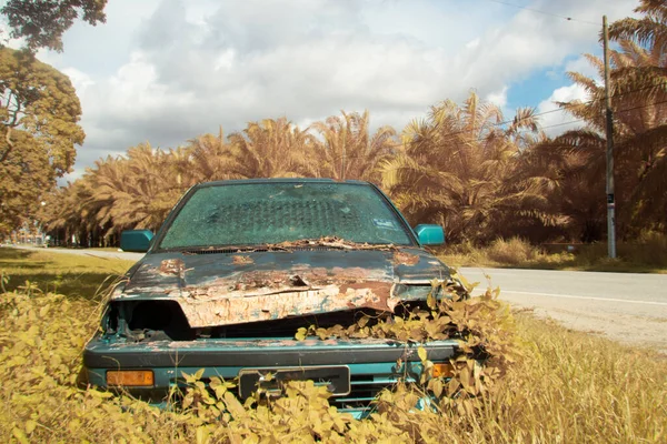 Infrarot Aufnahme Eines Verlassenen Fahrzeugs Gebüsch — Stockfoto