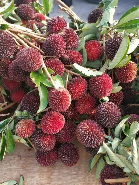 Several Tied Bunch Nephelium Fruits Sale — Foto de Stock