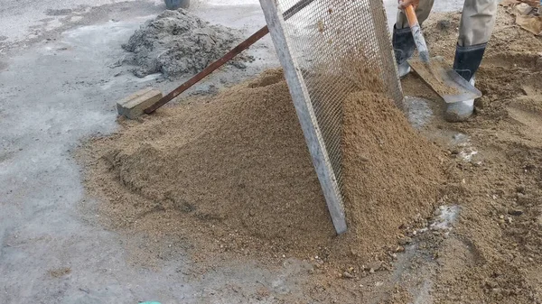 Construction Wooden Frame Sifter Finer Sand — Stock Photo, Image