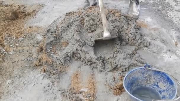 Manually Mixing Cement Sand Shovel Make Mortar — ストック動画