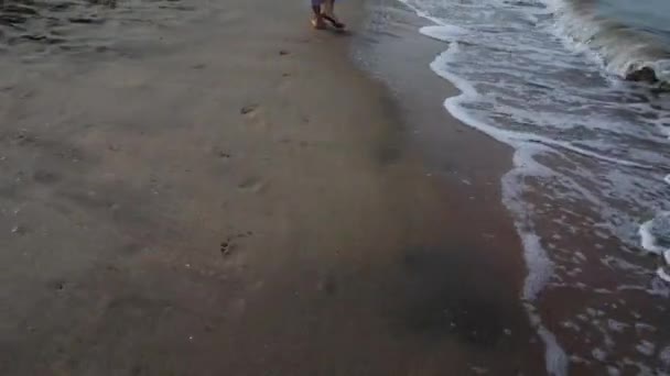 Unrecognizable Lady Barefooted Strolling Beach — Vídeos de Stock