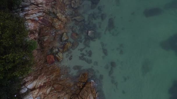 Aerial View Looking Rocky Shoreline — Vídeo de Stock