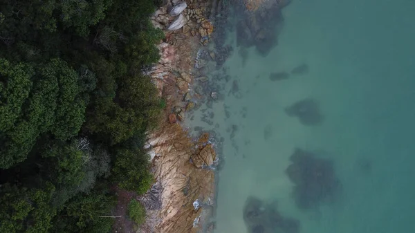 Aerial View Looking Rocky Shoreline — Foto Stock