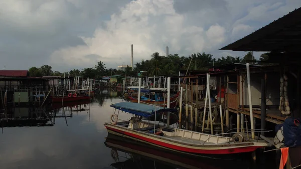 Aerial Scene Village Fishing Harbor River — Foto de Stock