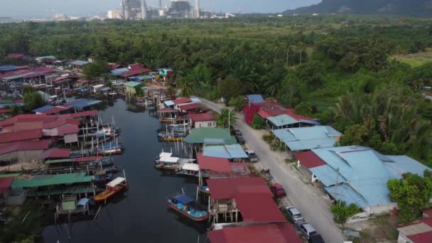 Aerial Scene Village Fishing Harbor River — 비디오