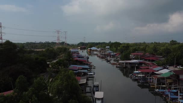 Aerial Scene Village Fishing Harbor River — Vídeo de Stock
