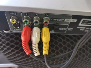 Perak,Malaysia. August 15,2022: Image of the RCA connector cable to the back of the video deck player at the Mas residence home,Kg Koh.