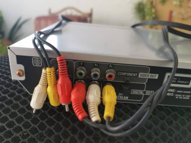 Perak,Malaysia. August 15,2022: Image of the RCA connector cable to the back of the video deck player at the Mas residence home,Kg Koh.