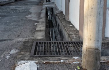 outdoor concrete drainage system at the residence houses.