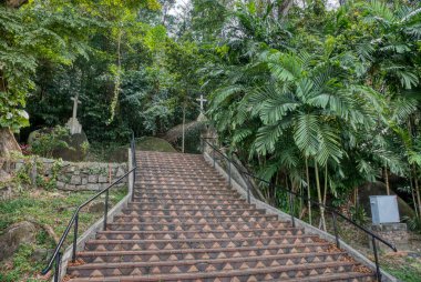 Penang,Malaysia. August 10,2022: Outdoor vicinity scene of the Roman Catholic church building landscape at Minor Basiclica of St Anne's church, Bukit Mertajam. 