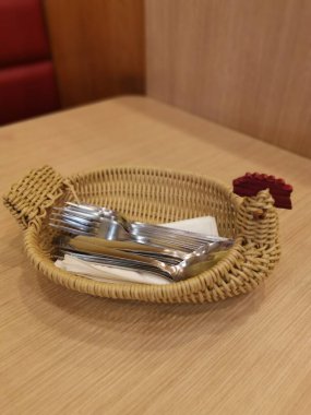 basket made from rattan for utensil holder.