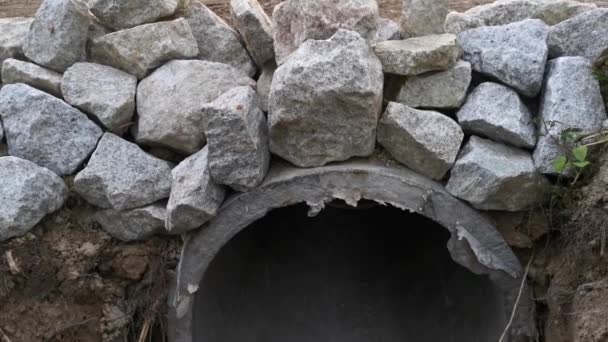 Concrete Cylindrical Drain Countryside Farm — Stock Video