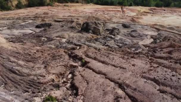 Powietrza Kamieniołom Powierzchnia Krajobraz Sceny Powodu Erozji Gleby — Wideo stockowe