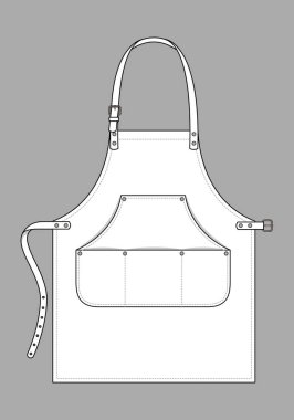 Gri Arkaplanda Çoklu Cep ve Kemer Kayışlı Beyaz Önlük Tasarımı, Vektör Dosyası