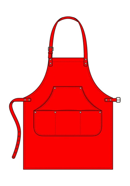 白い背景にマルチポケットとベルトストラップデザインの赤いエプロン ベクトルファイル — ストックベクタ