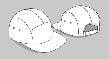 Blank white 5 panels cap with flat Brim cap and adjustable hook-loop fasteners template on gray background, vector file clipart
