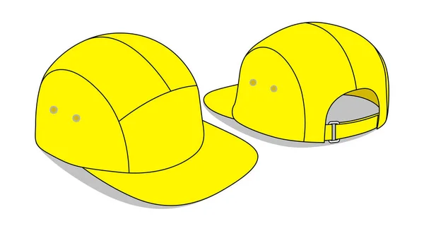 Beyaz arkaplan üzerinde boş sarı 5 panel kapağı düz Brim kapağı ve ayarlanabilir kanca-döngüsü bağlayıcılar şablon beyaz arkaplan, vektör dosyası