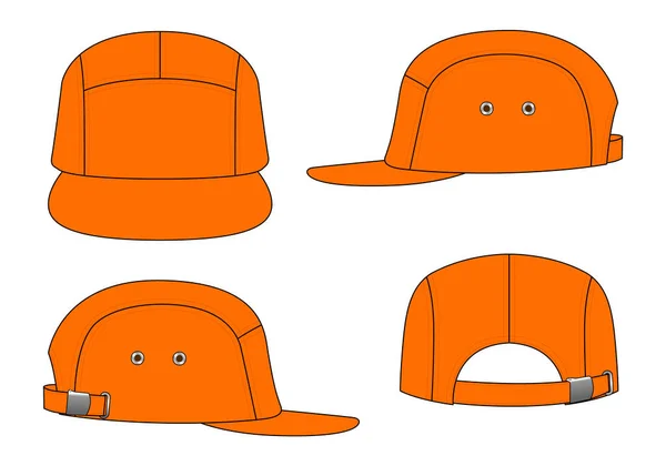 Orange Panels Cap Flat Brim Cap Adjustable Buckle Strap Template — Διανυσματικό Αρχείο