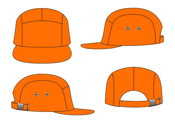 Orange 5 Panels Cap With Flat Brim Cap And Adjustable Buckle Strap Template On White Background, Vector File