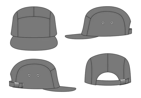 Gray 5 Panels Cap With Flat Brim Cap And Adjustable Buckle Strap Template On White Background, Vector File