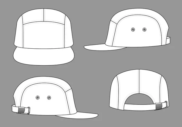 White 5 Panels Cap With Flat Brim Cap And Adjustable Buckle Strap Template On Gray Background, Vector File