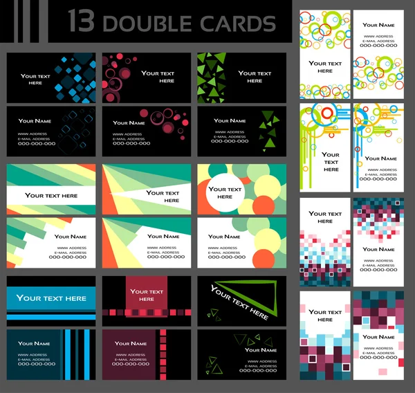 Set de 13 tarjetas de visita dobles , — Archivo Imágenes Vectoriales