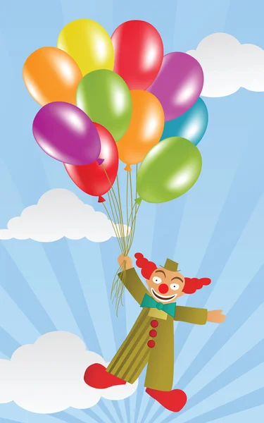 Fliegender Clown und Luftballons — Stockvektor