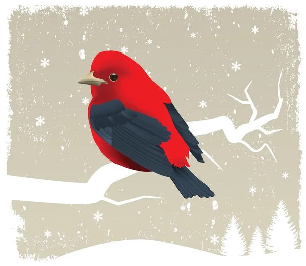 Oiseau sur arbre (hiver ) — Image vectorielle