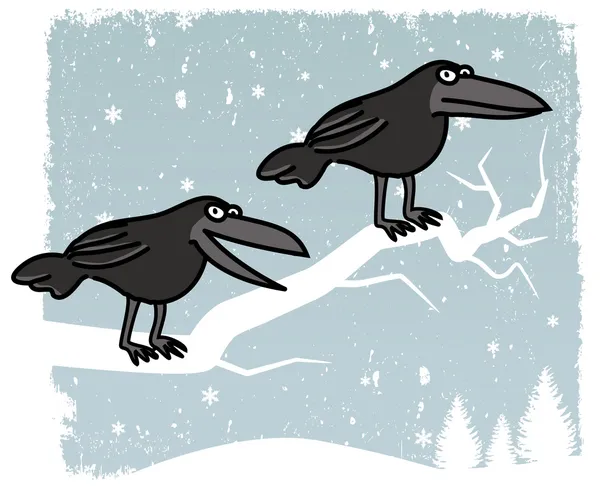Corbeaux assis sur l'arbre (Paysage d'hiver ) — Image vectorielle