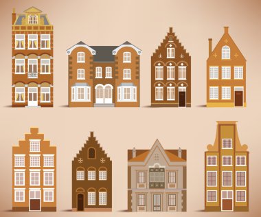 8 old houses (retro colors) clipart