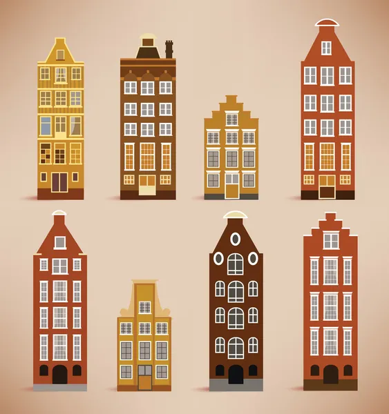 8 Casas de Holanda (colores retro ) — Archivo Imágenes Vectoriales