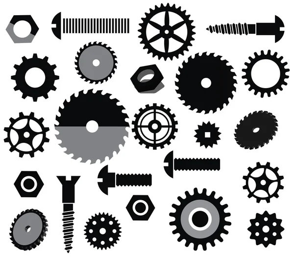 Materiales vectoriales (sierra circular, ruedas dentales, tornillos ) — Vector de stock