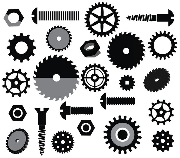 Vector materials (circular saw, tooth wheels, screws)
