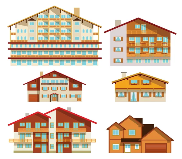 Alpine hotels & houses — Stock Vector